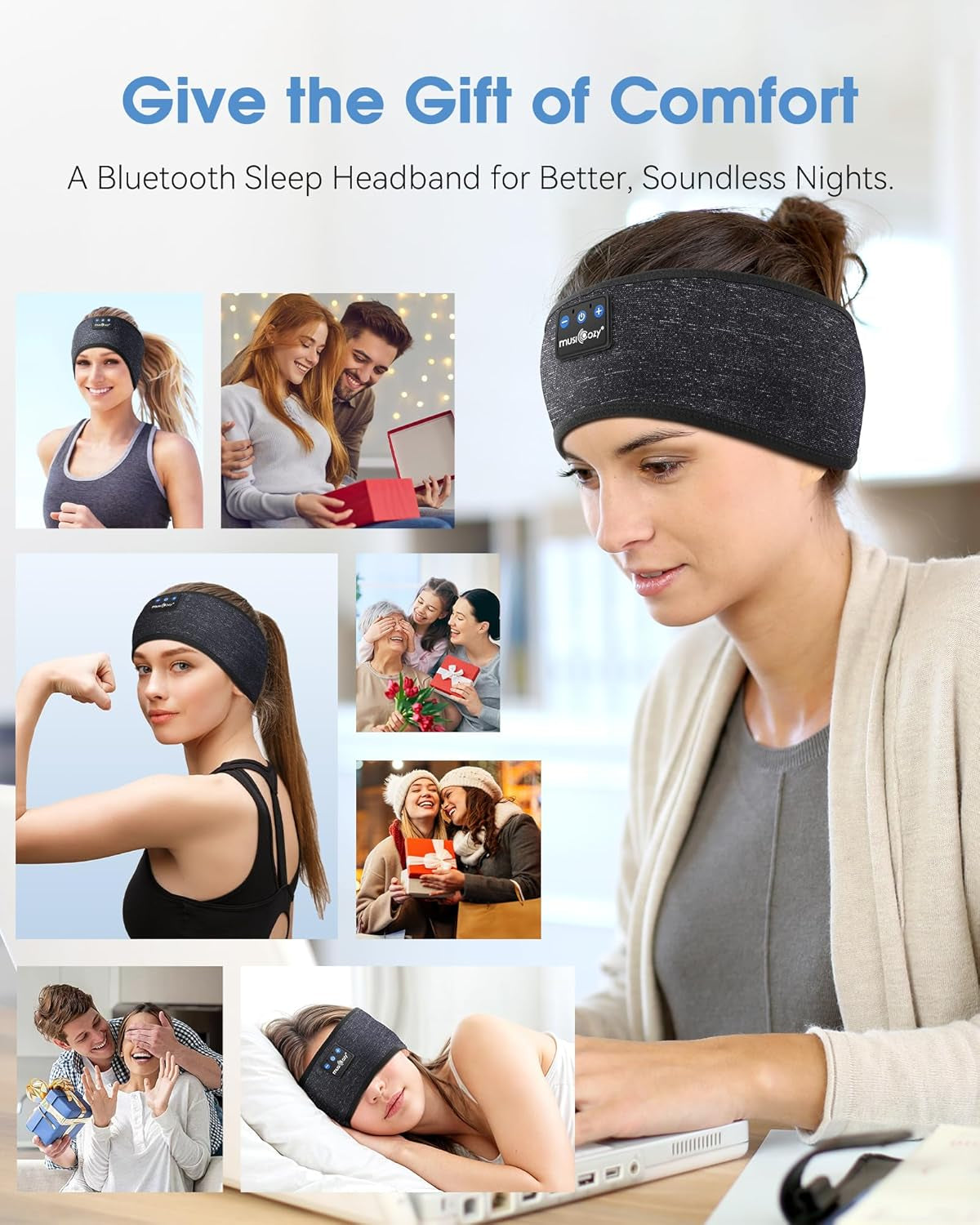 Sleep Headphones Bluetooth 5.4 Headband, Wireless Earphones Sweat Resistant Earbuds with Ultra-Thin HD Stereo Speaker for Workout Running
