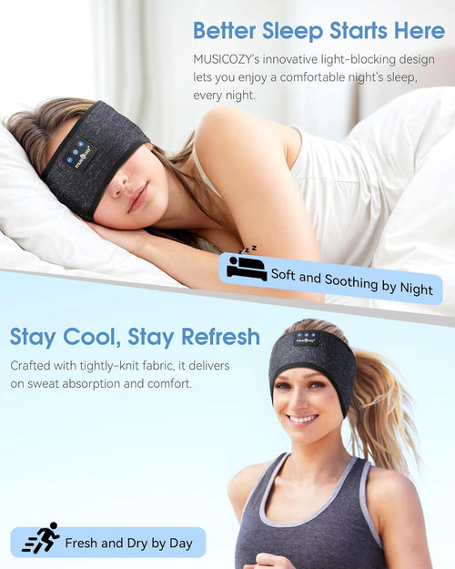 Sleep Headphones Bluetooth 5.4 Headband, Wireless Earphones Sweat Resistant Earbuds with Ultra-Thin HD Stereo Speaker for Workout Running